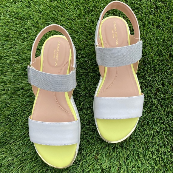 Cole Haan Grand Ambition Silver, Yellow Sandals Modern Color-Block Design size 7 - Picture 1 of 7